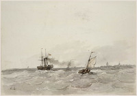 Z 067-39
<br/>
Zeegezicht met stoomschip en zeilschip
<br/>
<em>Schelfhout, Andreas (1787-1870)</em>